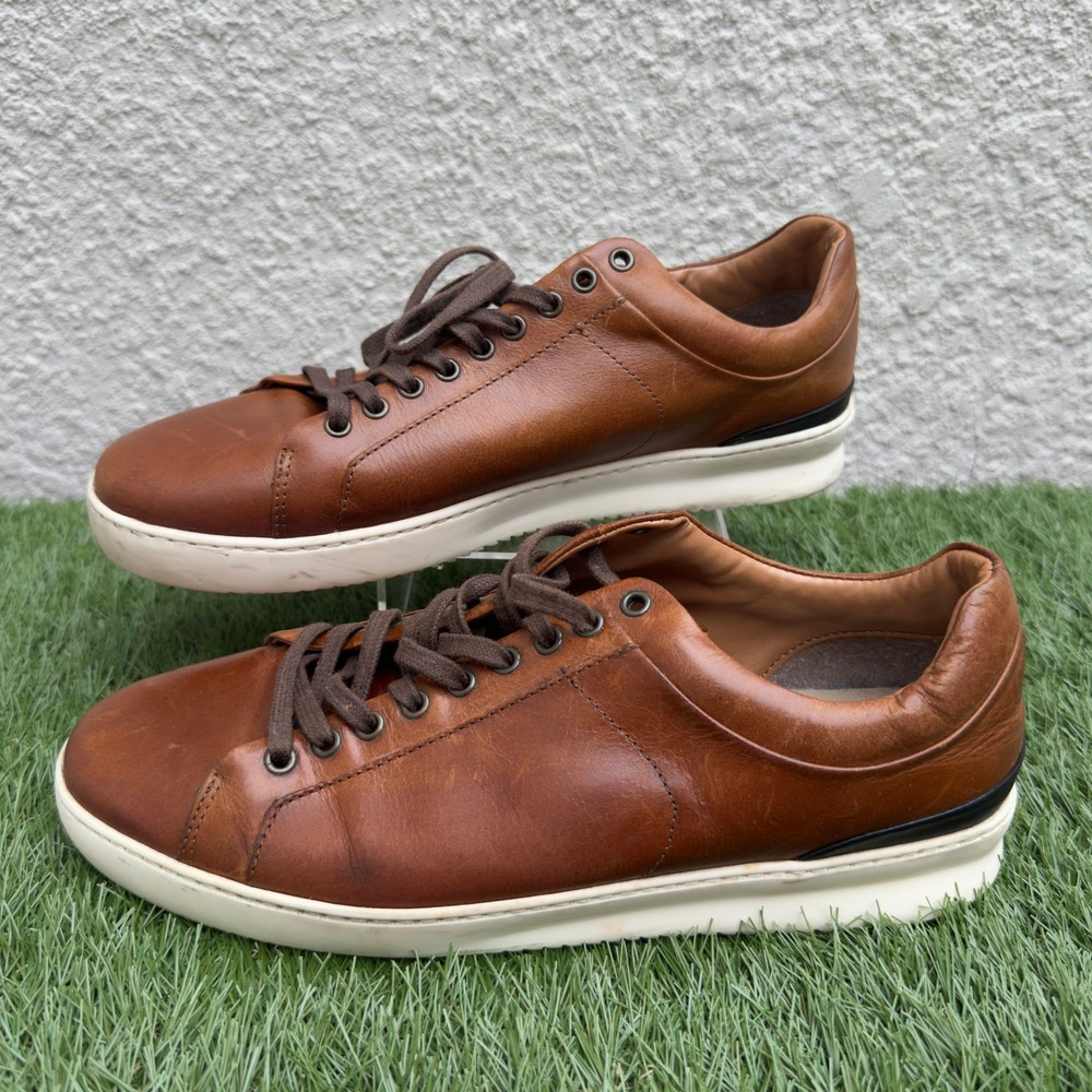 Franco Fortini Devon Cognac Leather Low Top Sneakers Mens Size 10 Brown 502413
